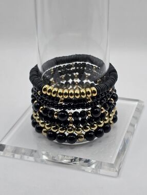 Black and Gold Beaded Boho Braclets